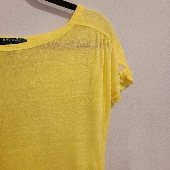 Lauren by Ralph Lauren 100% Linen Sunshine Yellow Gathered back Top Size small - Picture 2 of 8